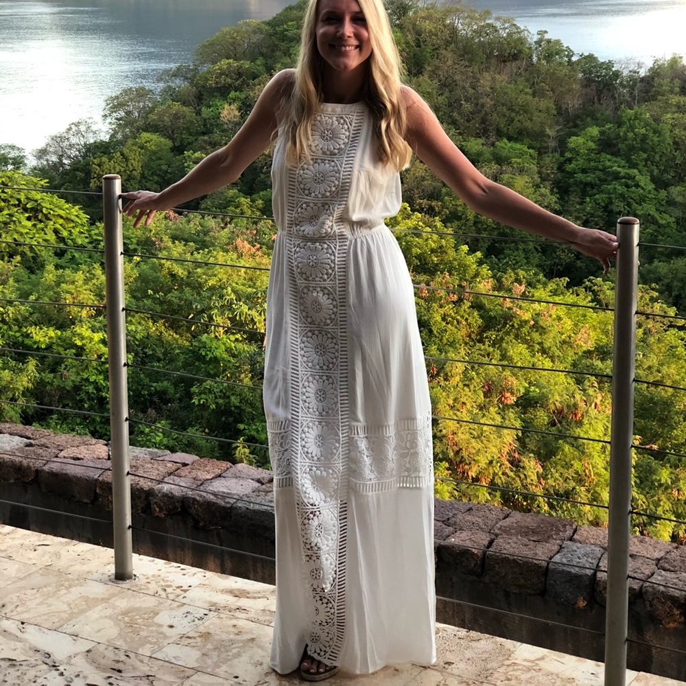 White maxi dress with detailing